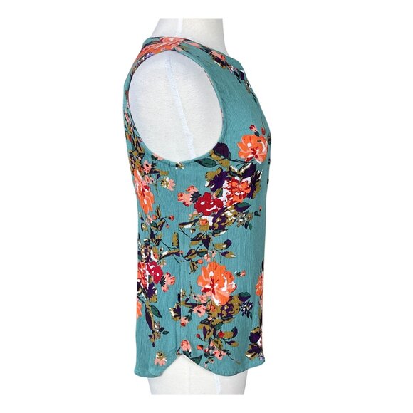 Market & Spruce Prat Henley Sleeveless Turquoise Gauzy Floral Blouse Med - Picture 3 of 8